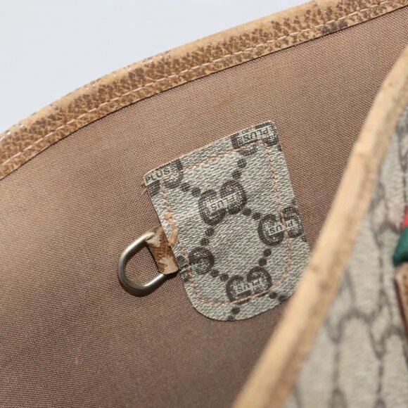 GUCCI GG Plus Supreme Web Sherry Line Tote Bag PVC Beige Gold - Picture 15 of 16